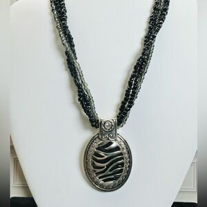 Silver and Zebra Print Statement Necklace - SKU W